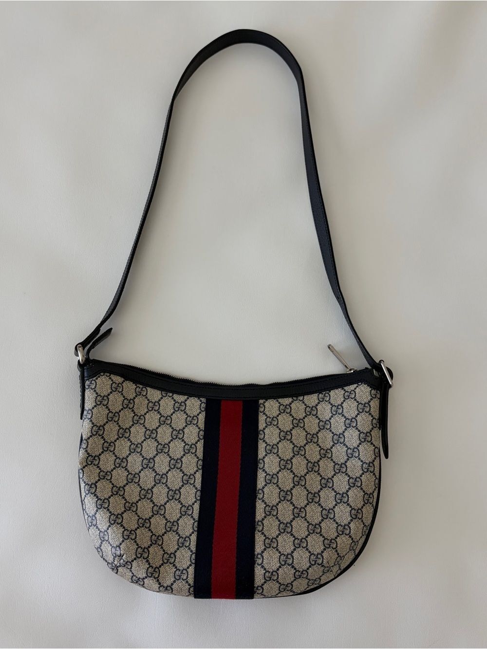 Gucci GG Supreme Canvas Shoulder Bag — Beige/Blue/Red, Silver Hardware Authentic - Picture 12 of 16